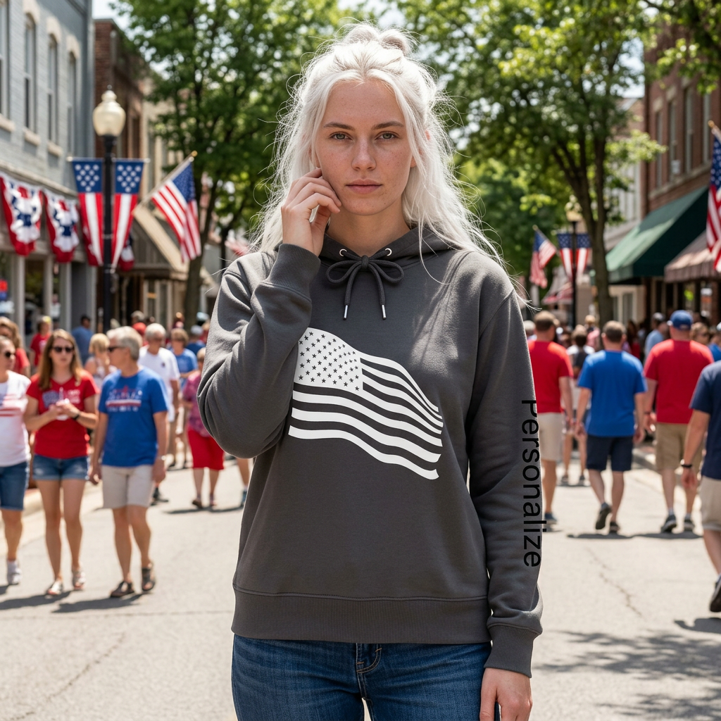 Freedom is my personality | Waving American Flag Hoodie | Women's Long Sleeve Patriotic Top